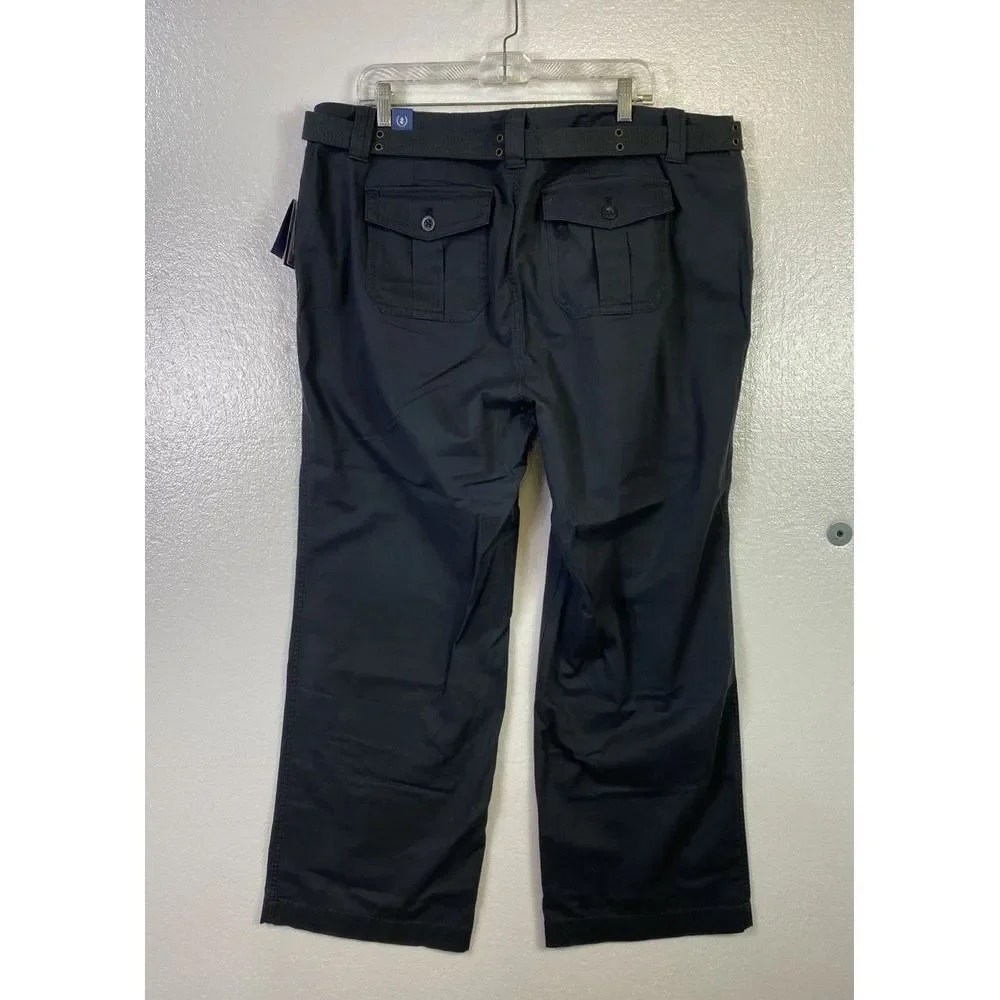 New Izod Chino Pants Belted‎ Stretch 20W Blue Femme Plus Straight leg High rise